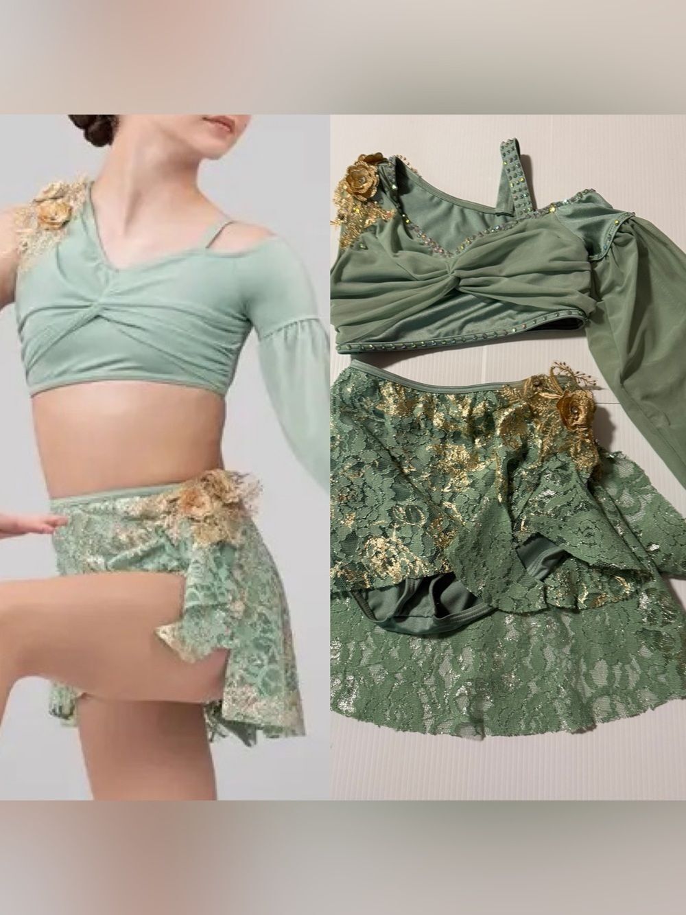 Weissman Elite dance costume 2 piece August
15286 sage green MC-Medium child